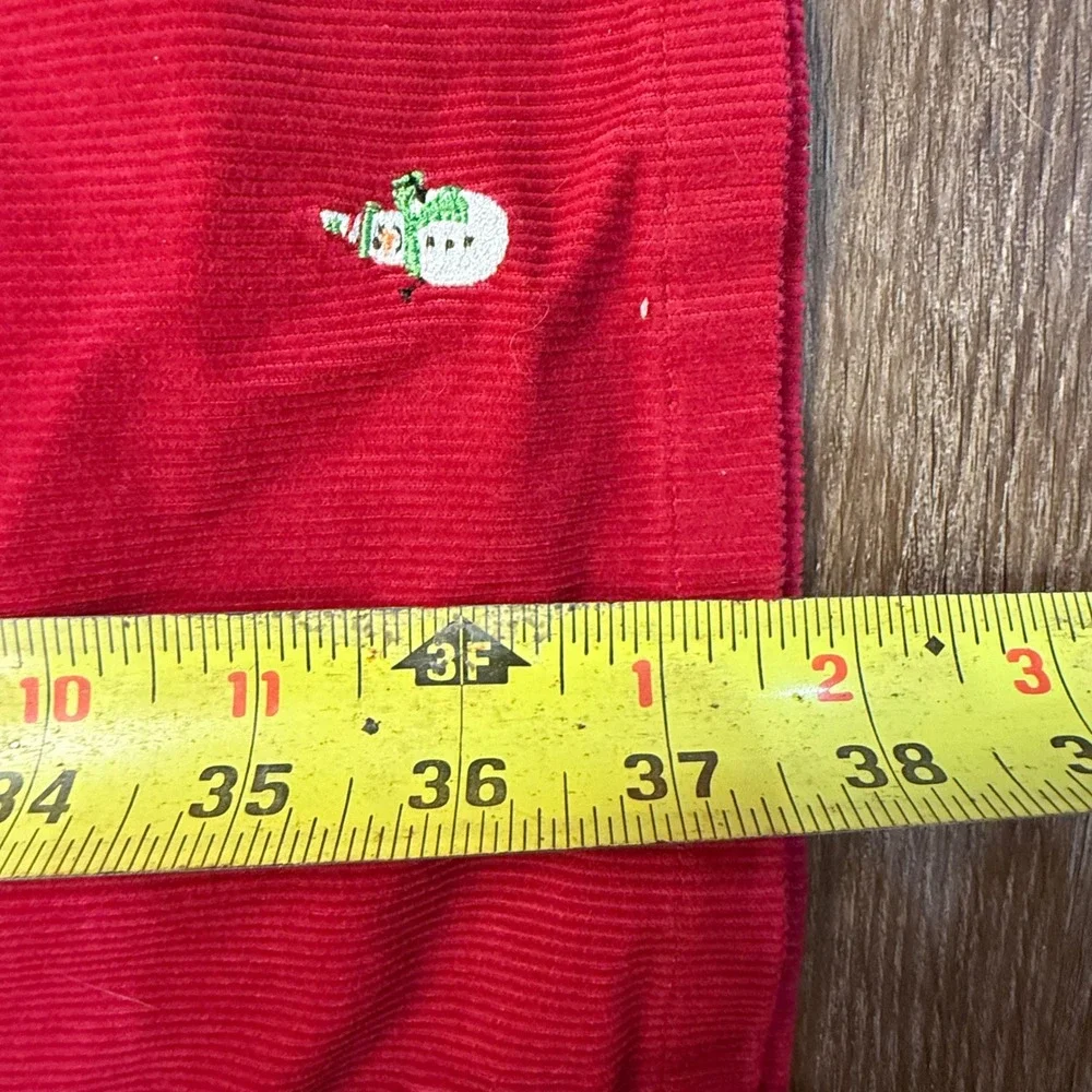 Lands End Girls Snowman Embroidered Red Corduroy Pants NWT Size 14 Holiday